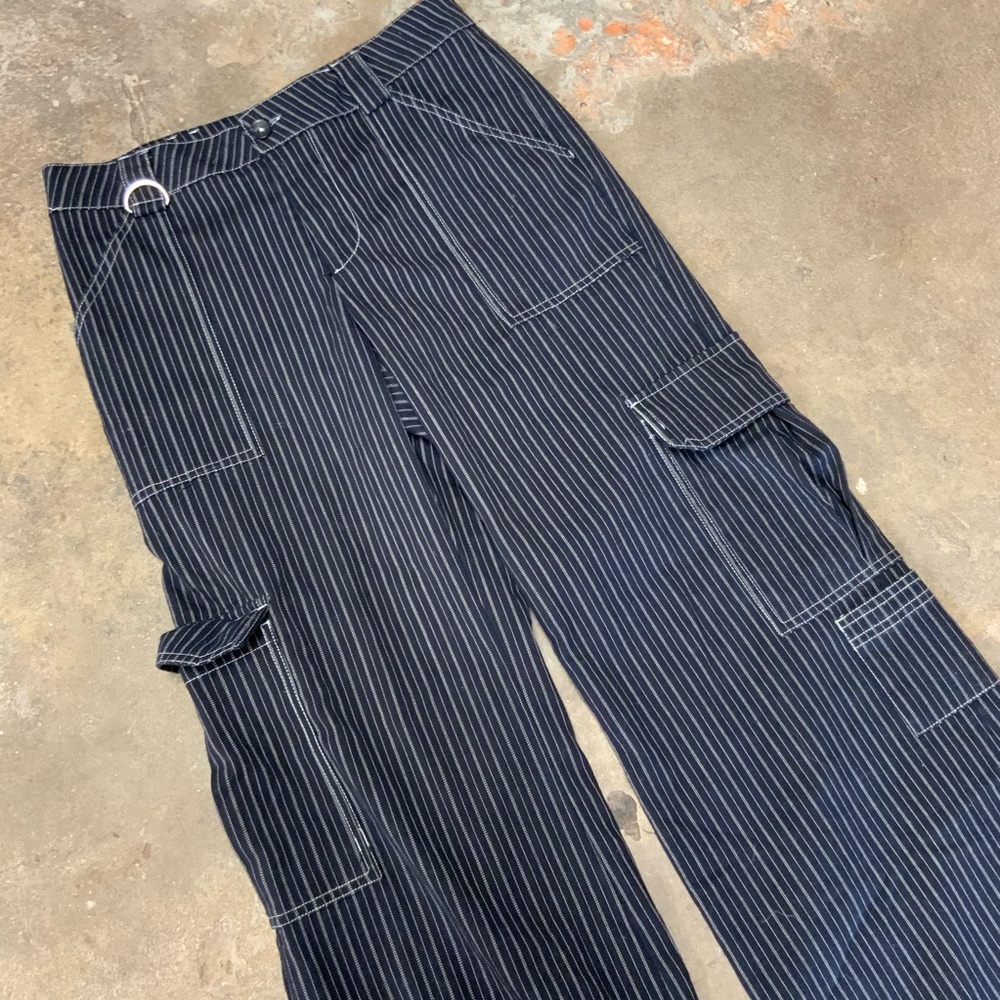 UO Y2K Punk Cargo Trousers White Striped Wide Leg Pants Jeans OBO - Picture 3 of 11